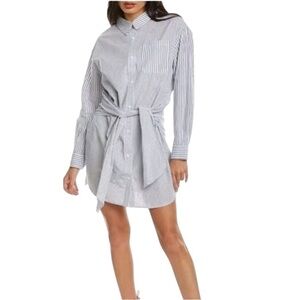 SAYLOR - Striped Long Sleeve Preppy Tie-Waist Shirt Dress Sz S